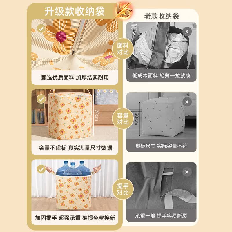 溥畔衣服收纳箱衣物整理箱超大容量衣柜装棉被搬家打包袋折叠 印花款茶绿色[巨无霸/300#]可装约8床被子（ 巨大容量加大加厚亲肤0异味