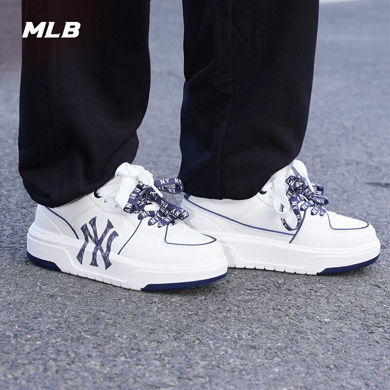 MLB汪苏泷同款鞋子男女时尚复古老花增高学长鞋板鞋百搭休闲运动鞋 纽约洋基队/浅灰色 40.5