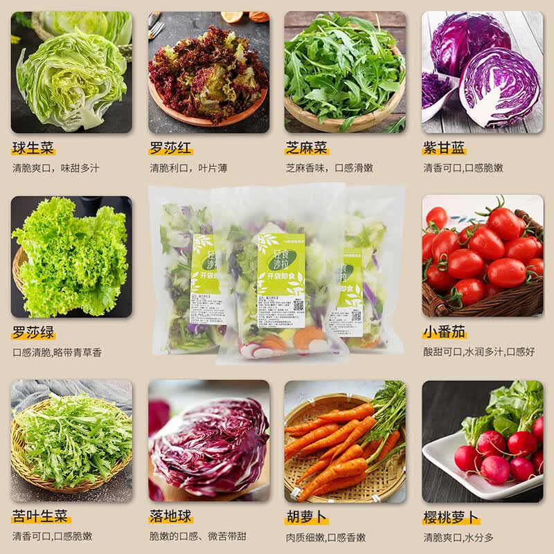 千牛优福【开袋即食】免洗 1餐1包 新鲜蔬菜沙拉混合生菜轻食健身色拉套餐 1袋蔬菜130g【无酱】