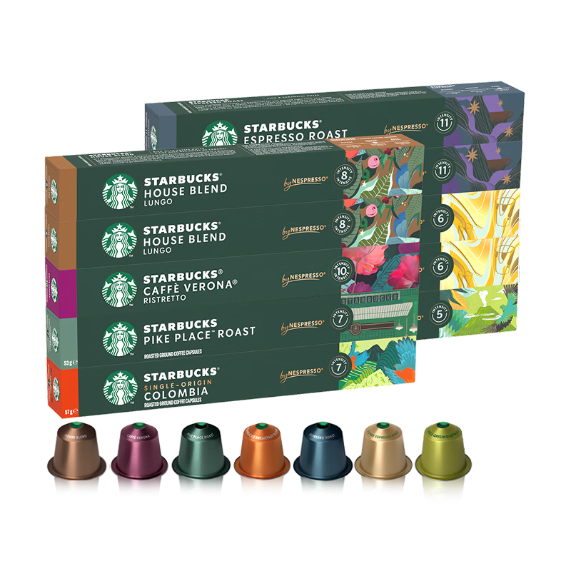 星巴克（Starbucks）胶囊咖啡大促福利精选10条共100颗 适配Nespresso胶囊机5.2g*100