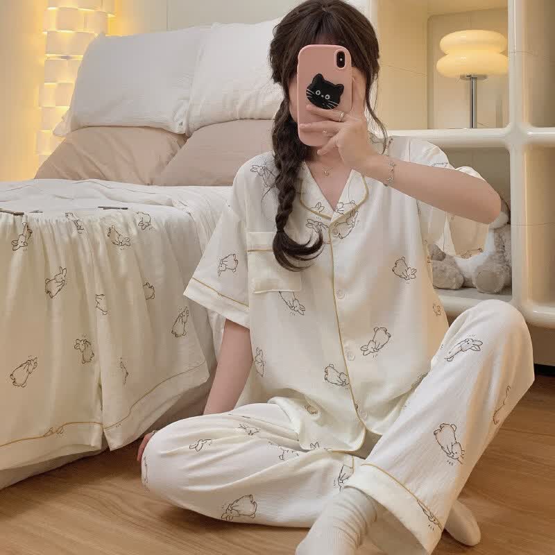 伊棠朵睡衣女夏季短袖三件套甜美可爱兔兔短裤长裤少女可外穿家居服套装 套MM2702# L 【建议100-115斤】 伊棠朵睡衣女夏季短袖三件套甜美可爱兔兔短裤长裤少女可外穿家居服套装 套MM2702# L 【建议100-115斤】