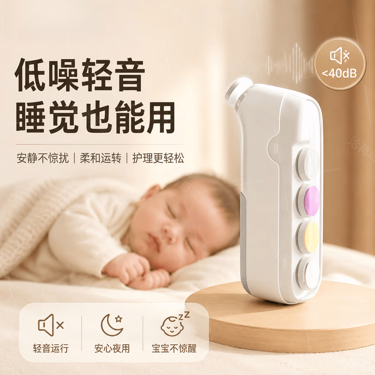 洽苒日本品牌婴儿电动磨甲器指甲剪神器不伤手碰到肉自动停防夹肉打磨 优雅白 【赠5磨头+收纳袋+电池】