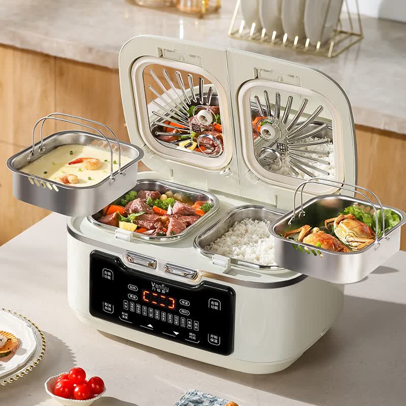 万福源新品双胆电饭煲316l内胆0涂层多功能预约定时家用智能6大容量二合一双拼高档电饭锅 中国红/0涂层316L不锈钢内胆 6L
