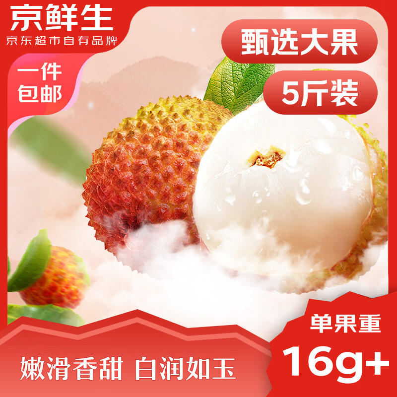 京鲜生海南妃子笑荔枝净重5斤装 单果16-25g 新鲜水果 源头直发包邮