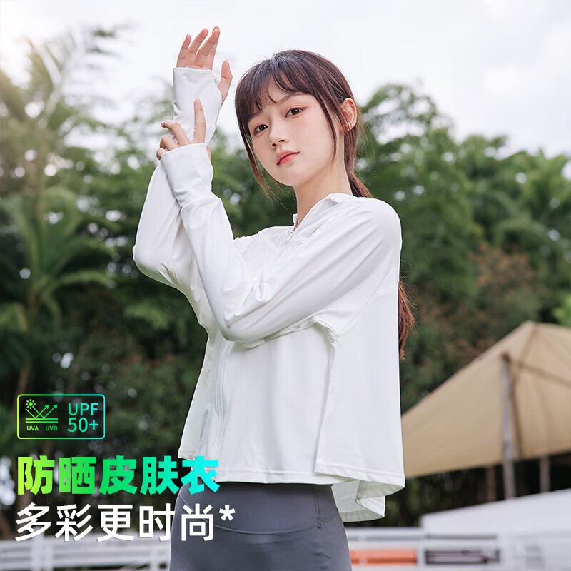 【京东直采】UPF50 黑胶防晒衣防紫外线女冰丝宽松薄款披肩短外套 白色 均码 【推荐80-140斤】
