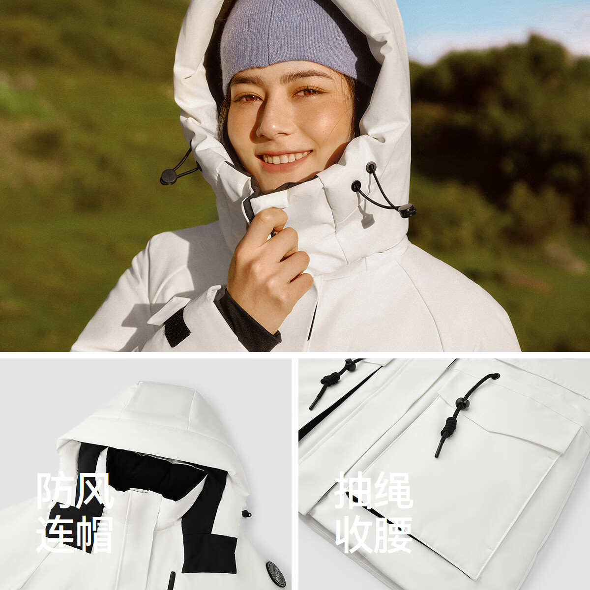 森马(Semir)防护外套|羽绒服女中长款宽松防油防污冬防雨防风收腰厚外套 本白(白鸭绒)10102 M