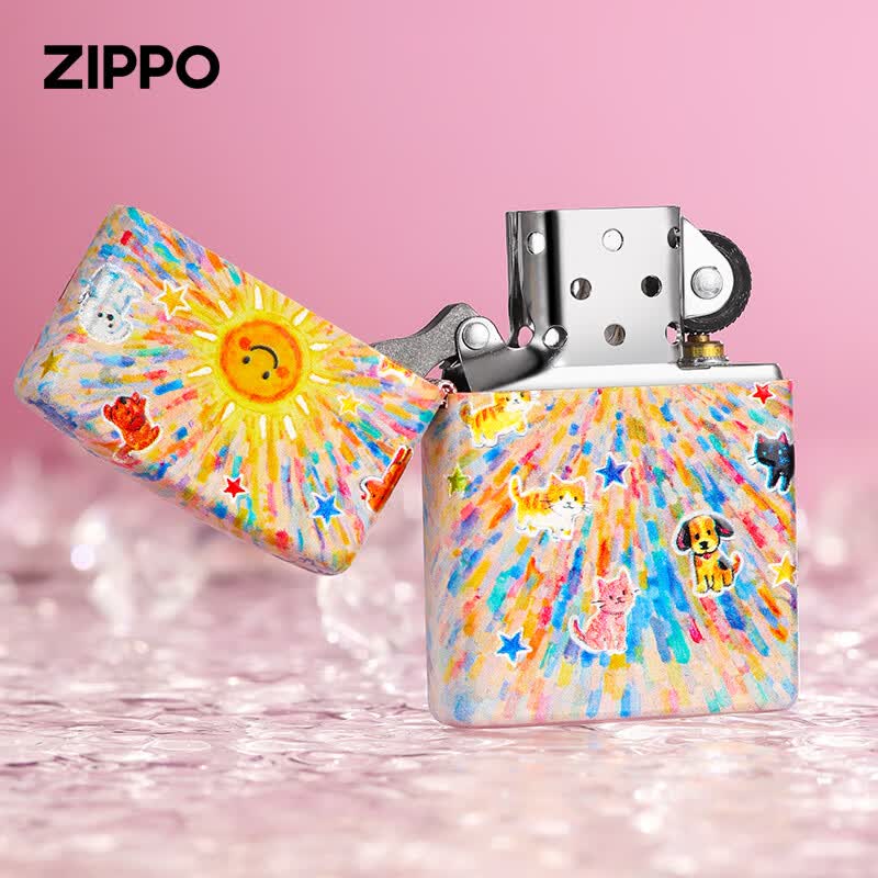 ZIPPO打火机zippo正品煤油防风镀银烦恼拜拜涂鸦萌宠520女士送男士礼物 单机【新机无油】