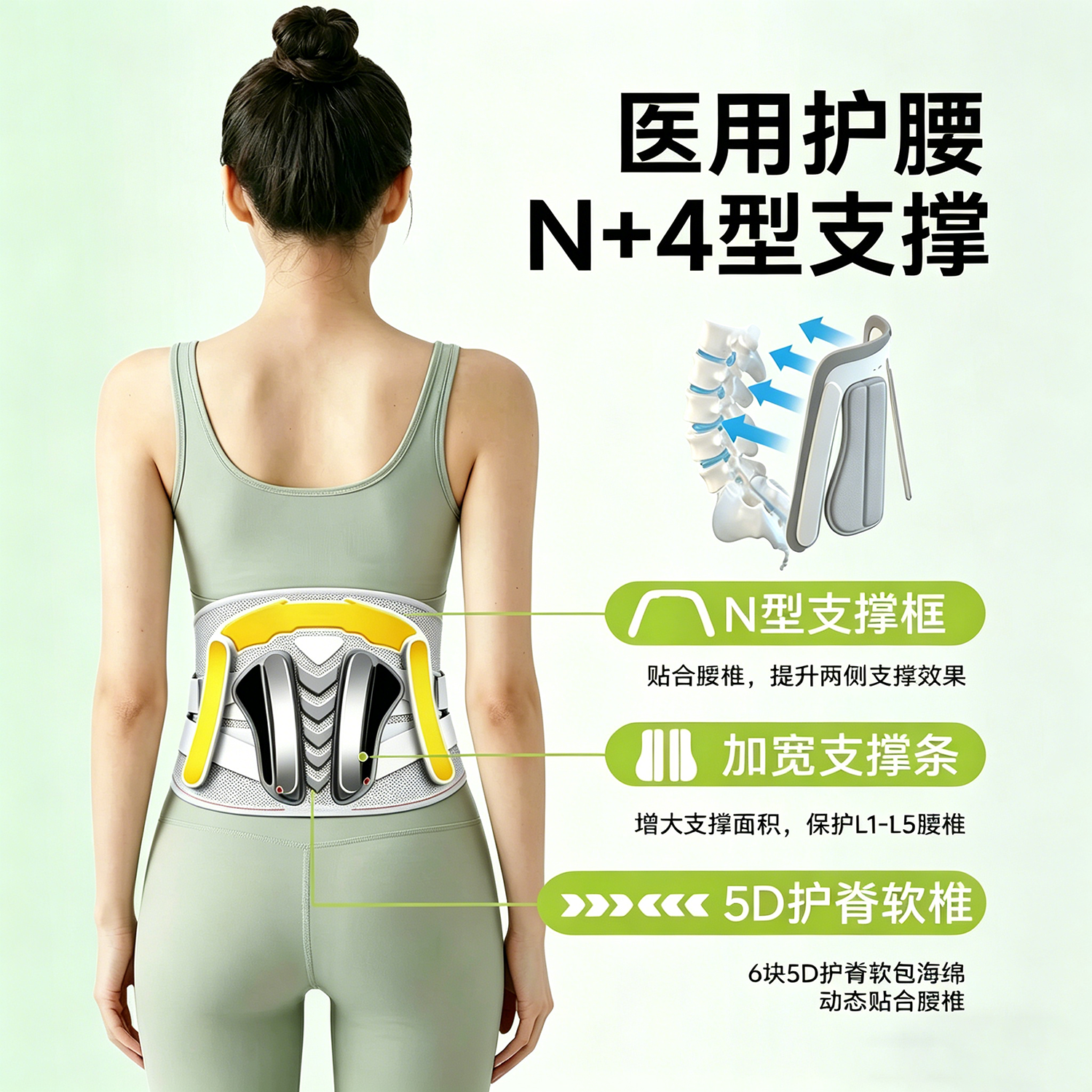 康立普(CANLIPE)医用护腰带腰椎间盘劳损女士突出轻薄透气夏天男士多功能医疗疼痛 基础款【蜂窝网布+外撑内护+5D护脊】 2XL