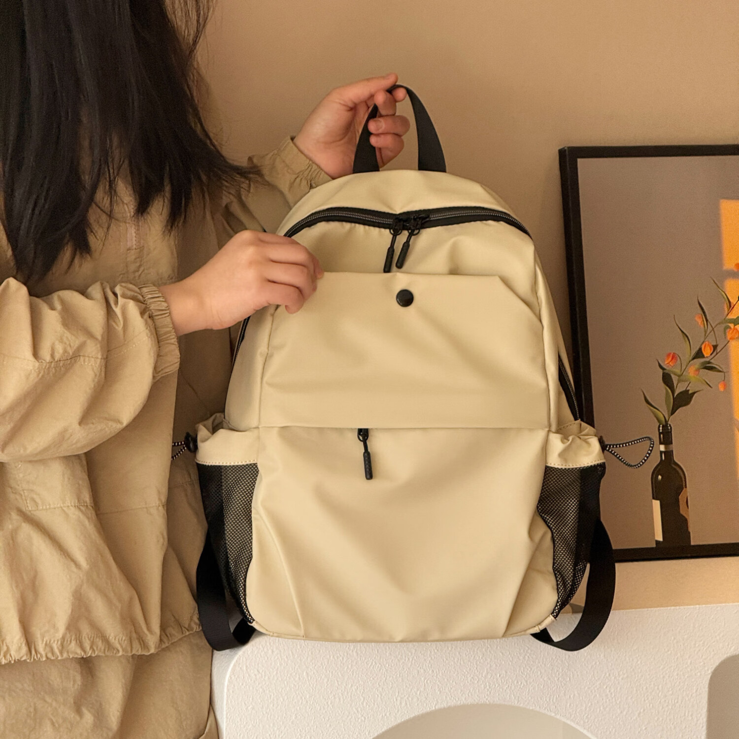 Walker Shop品牌双肩包女2026新款大容量轻便防水女士双肩背包多口袋简约背包 黑色大号【可放14寸电脑】 默认