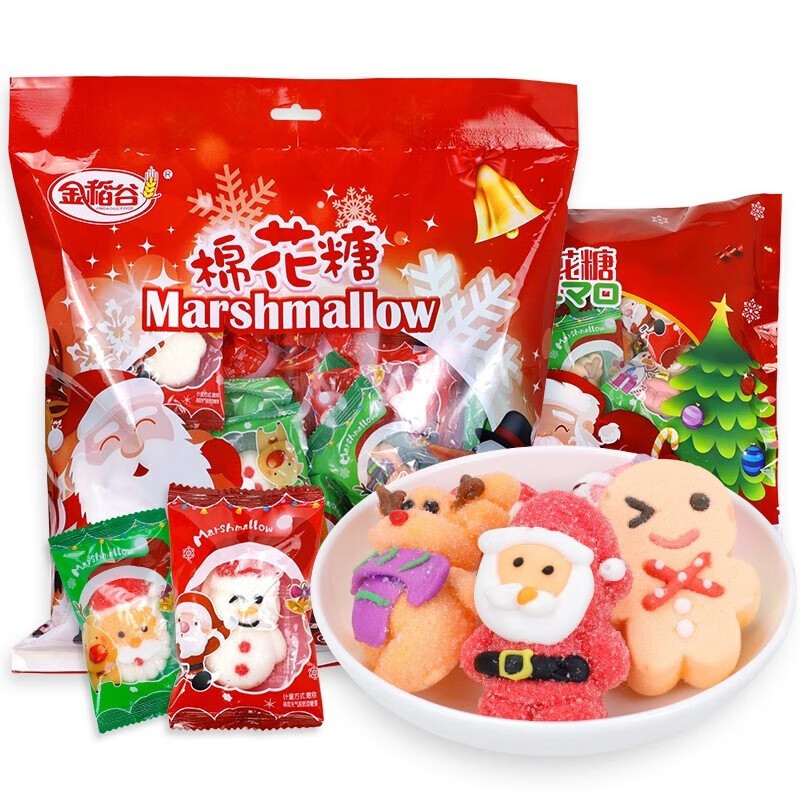 金稻谷（jindaogu）圣诞节糖果礼物圣诞老人约46粒可爱造型棉花糖休闲儿童零食500g 500g/袋（约46粒）