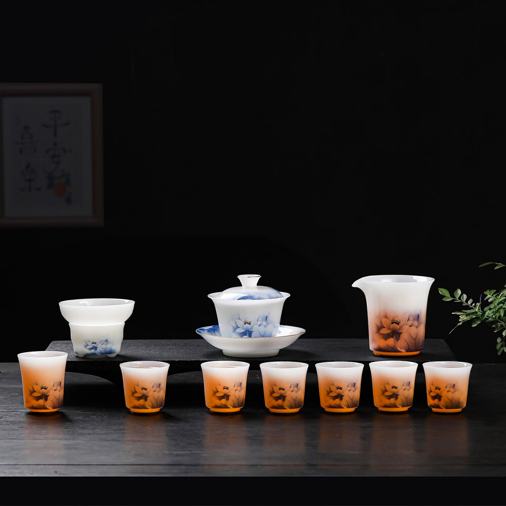 羊脂玉瓷功夫茶具套装高档礼品老板礼物茶杯 纯白 6人饮 1件