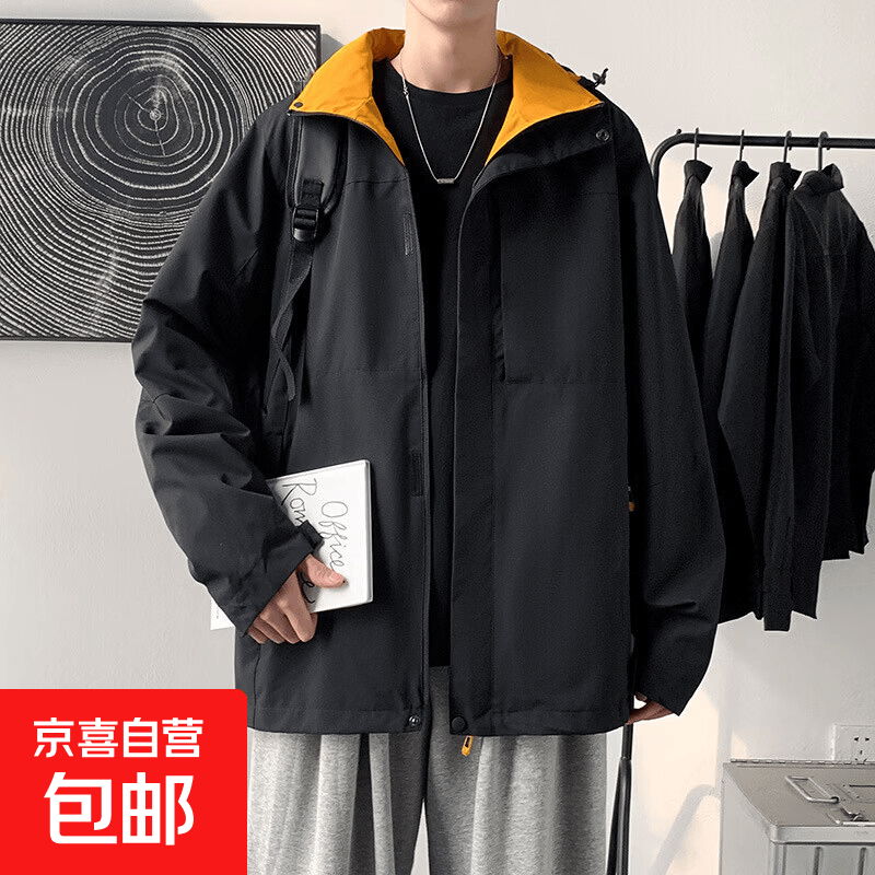 骆驼同款潮牌痞帅装外套男春秋款新款青少年冲锋衣夹克衫男士上衣 男款骑士黑 L
