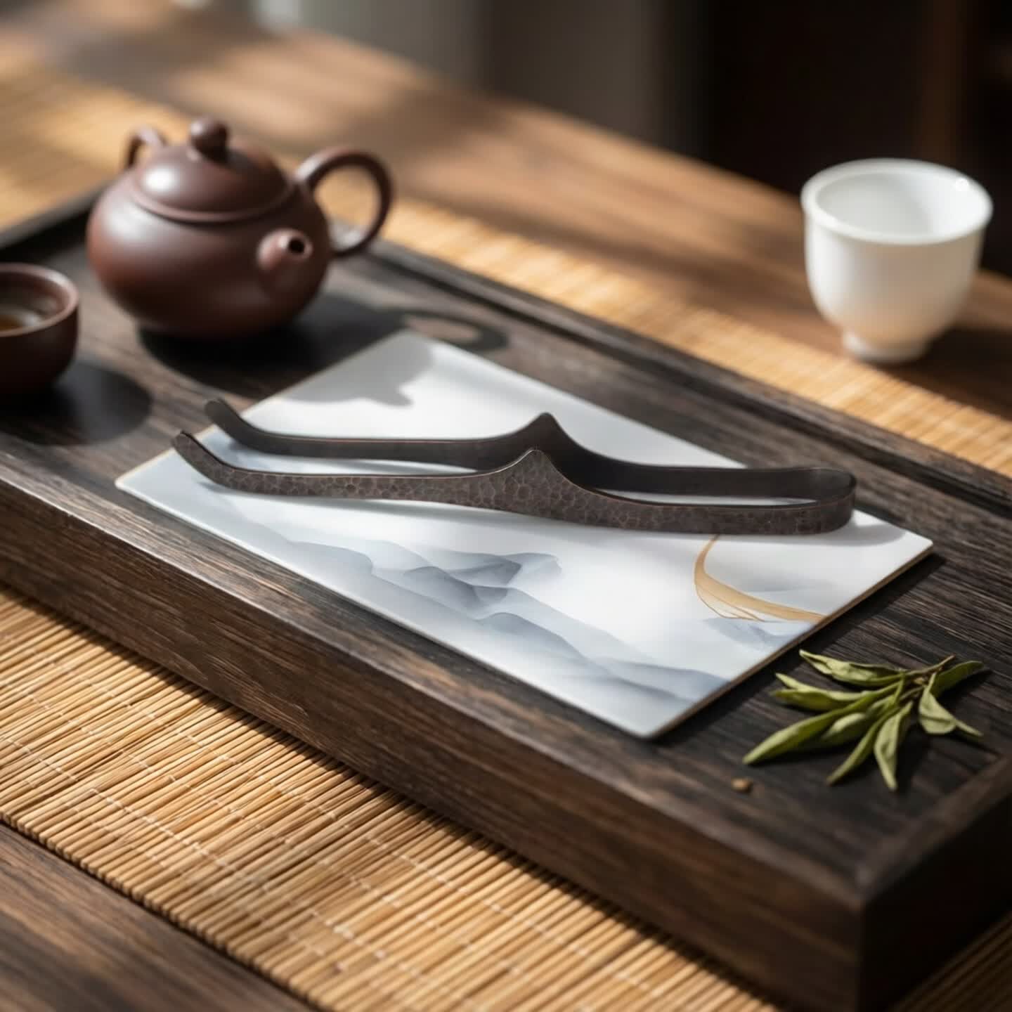 手工锤纹紫铜茶夹17cm新中式复古茶杯夹防烫取杯夹功夫茶具配件 紫铜锤纹茶夹