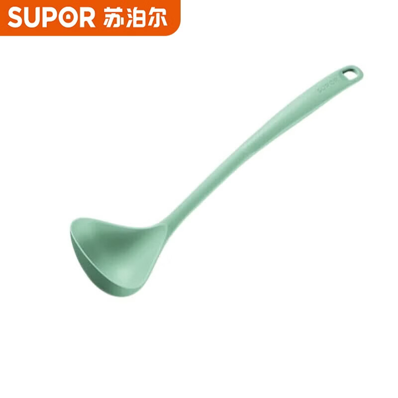 苏泊尔（SUPOR）食品级炒菜铲不粘锅专用铲勺铲子中式铲大汤勺漏勺硅胶护锅铲套装 绿色硅胶 大汤勺