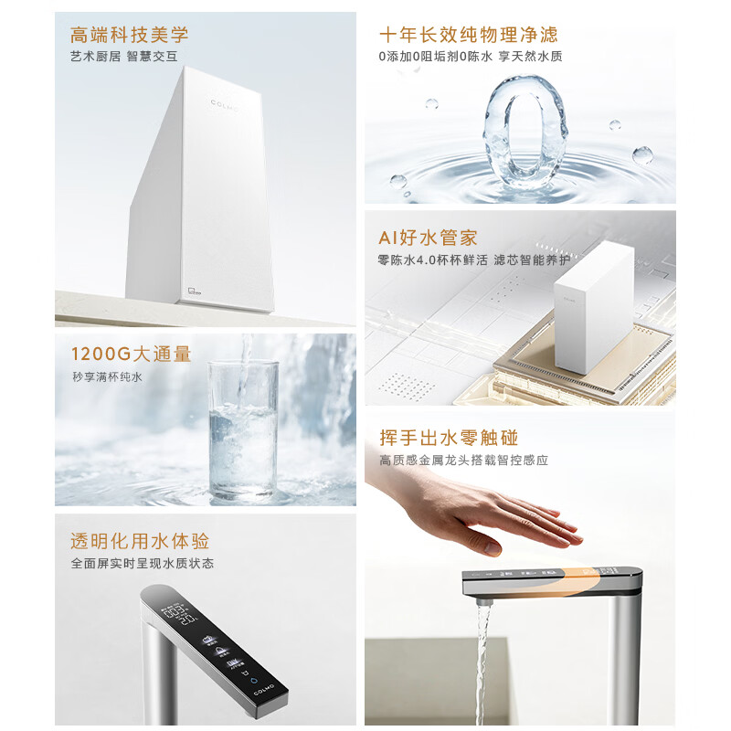 COLMO新品净水器北极星净饮机1200G通量 家用厨下直饮净饮机0阻垢剂10年长效RO 焕新家电CWRC1200-C3