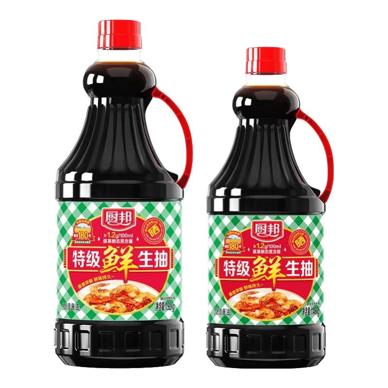 厨邦特级鲜生抽酱油1.92kg特级酿造酱油大瓶装炒菜凉拌 厨邦特级鲜生抽1.92kg+1.48kg