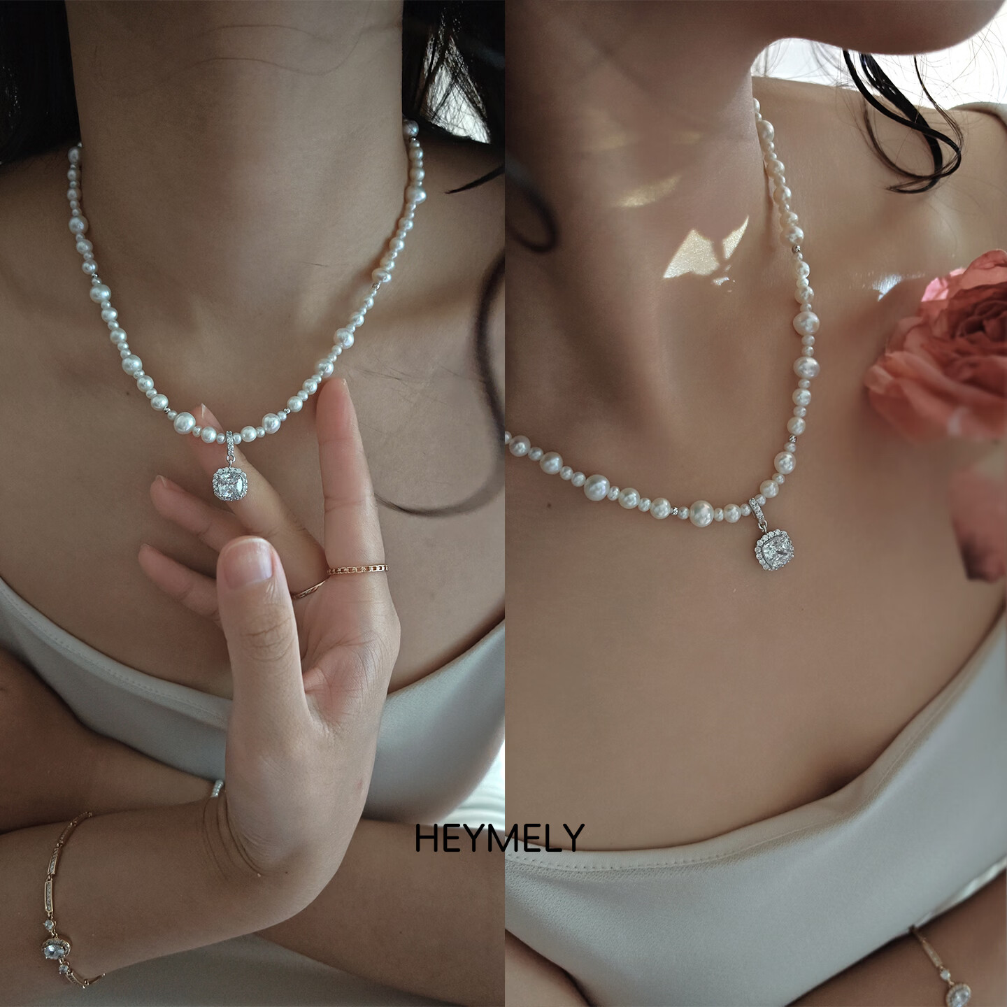 HEYMELY七夕生日礼物嗨莫逦星河方糖珍珠项链天然真品小米珠女S925纯银 星河方糖珍珠项链