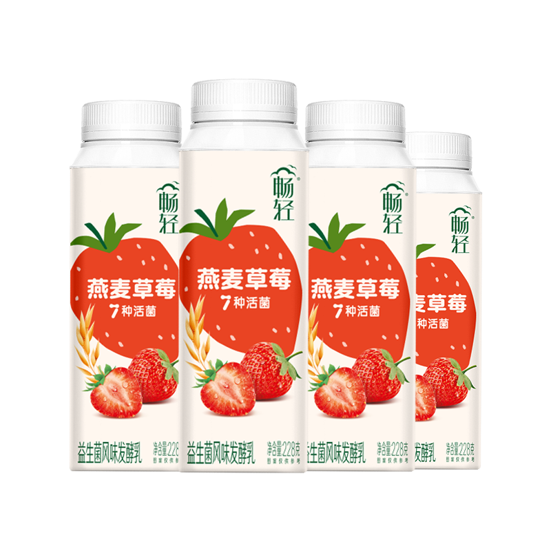 伊利畅轻低温酸奶 燕麦+草莓口味酸牛奶228g*4 风味发酵乳