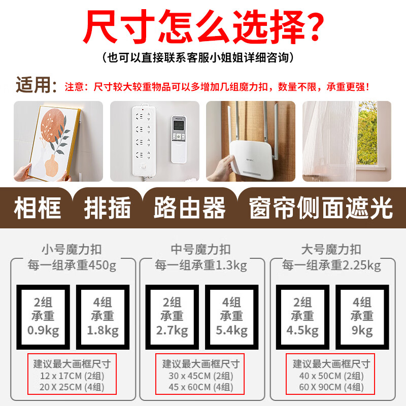 GMEOARE免打孔无痕挂画神器不伤墙壁画魔力扣婚纱照片相框挂墙免钉魔术贴 72张/组合装热销三件套【大中小/36对】更划算 【掉落包退-安装简单-对扣粘钩】