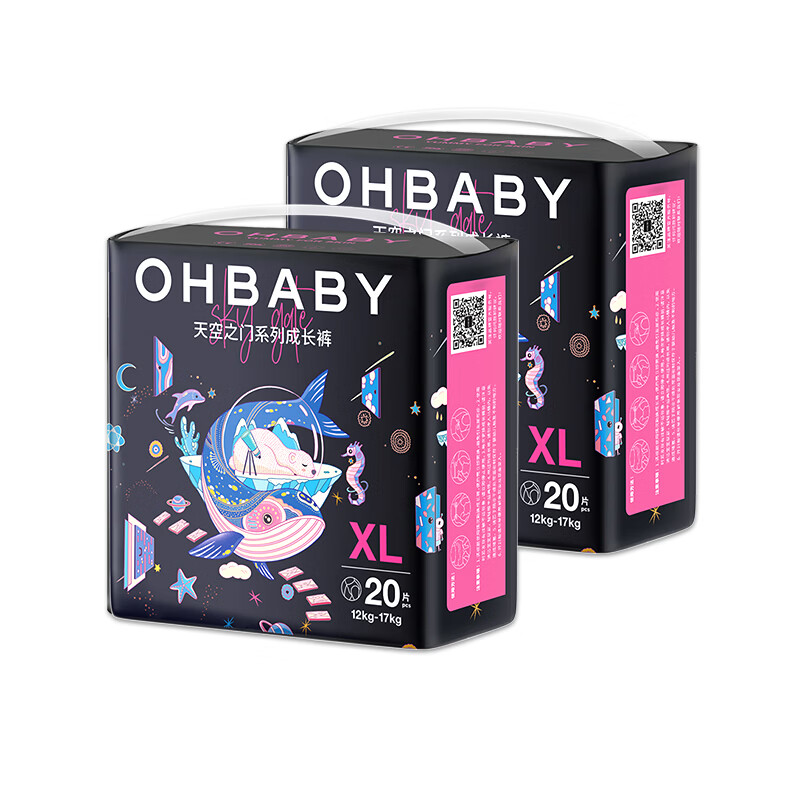 欧贝比OHBABY天空之门小包拉拉裤超薄透气弱酸亲肤成长裤小宝裤【12码】 拉拉裤XL码20片*2包