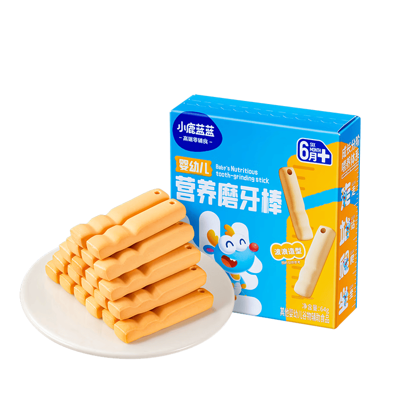 小鹿蓝蓝婴幼儿磨牙棒原味宝宝零食 营养辅食 磨牙棒波浪造型64g 6月+
