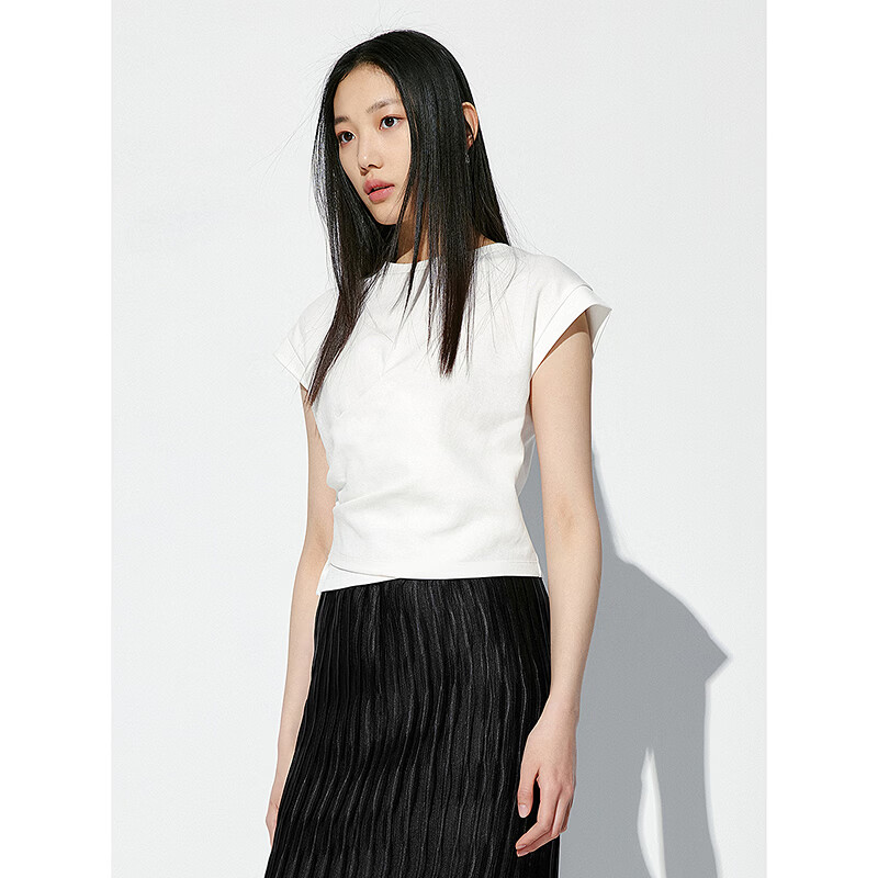 太平鸟短袖T恤女2026夏季新款休闲百搭修身显瘦上衣女 短袖T恤 白色 S