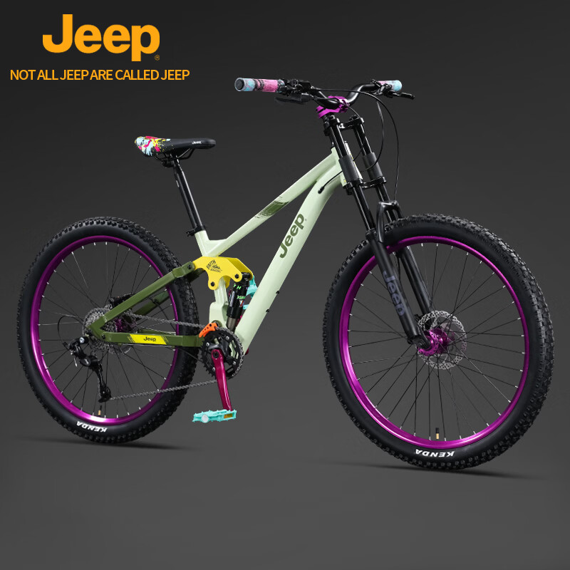 JEEP吉普软尾山地车自行车成人青少年越野通勤油碟双肩变速减震 WR200 森野绿【双肩减震 9速 油碟】 26英寸