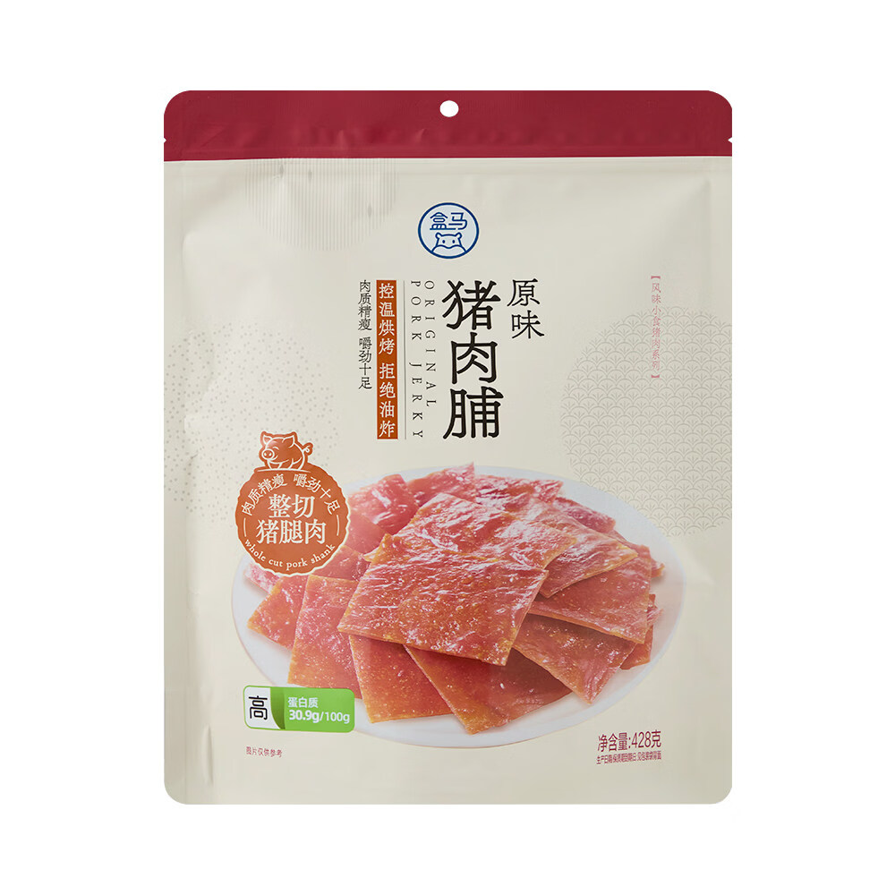 盒马 原味猪肉脯 428g 肉干休闲烧烤猪腿肉办公室零食小吃 428g*1袋 原味