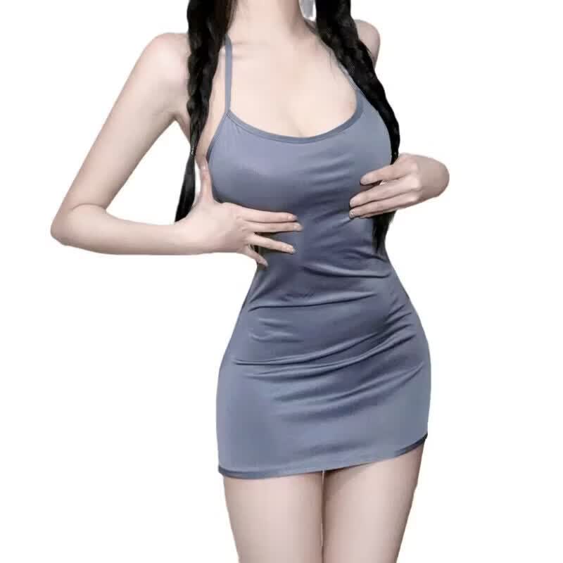 通达纯欲透明开档免脱睡衣诱惑制服套装性感后妈裙透明免脱纯欲睡衣 【免脱直入】灰色 小妈裙