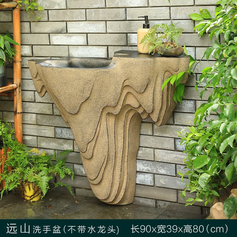 何佳功汉韵堂洗手池阳台露台创意立柱洗手盆室外花园庭院洗手台盆洗脸盆 W023-1远山洗手盆不带水龙头