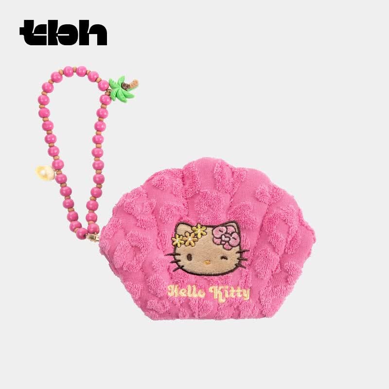 野兽派家居（tbh）HelloKitty夏日冒险岛系列毛巾化妆包大容量收纳包便携手提包 Hello Kitty毛巾布收纳包 贝壳型 玫粉豹纹