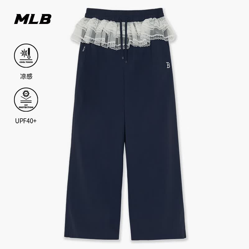 MLB官方 女款时尚百搭凉感防晒蕾丝拼接梭织裤26夏季新款WPB43 波士顿红袜队/藏青色 XS