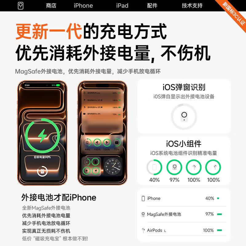 肯辙磁吸充电宝【国家3C认证】MagSafe外接电池可上机小巧20W无线快充适配苹果iPhone17移动电源大容量 【10000M】沙漠金|进口电芯 【国家3C认证】高品质电芯|可上飞机|20W快充