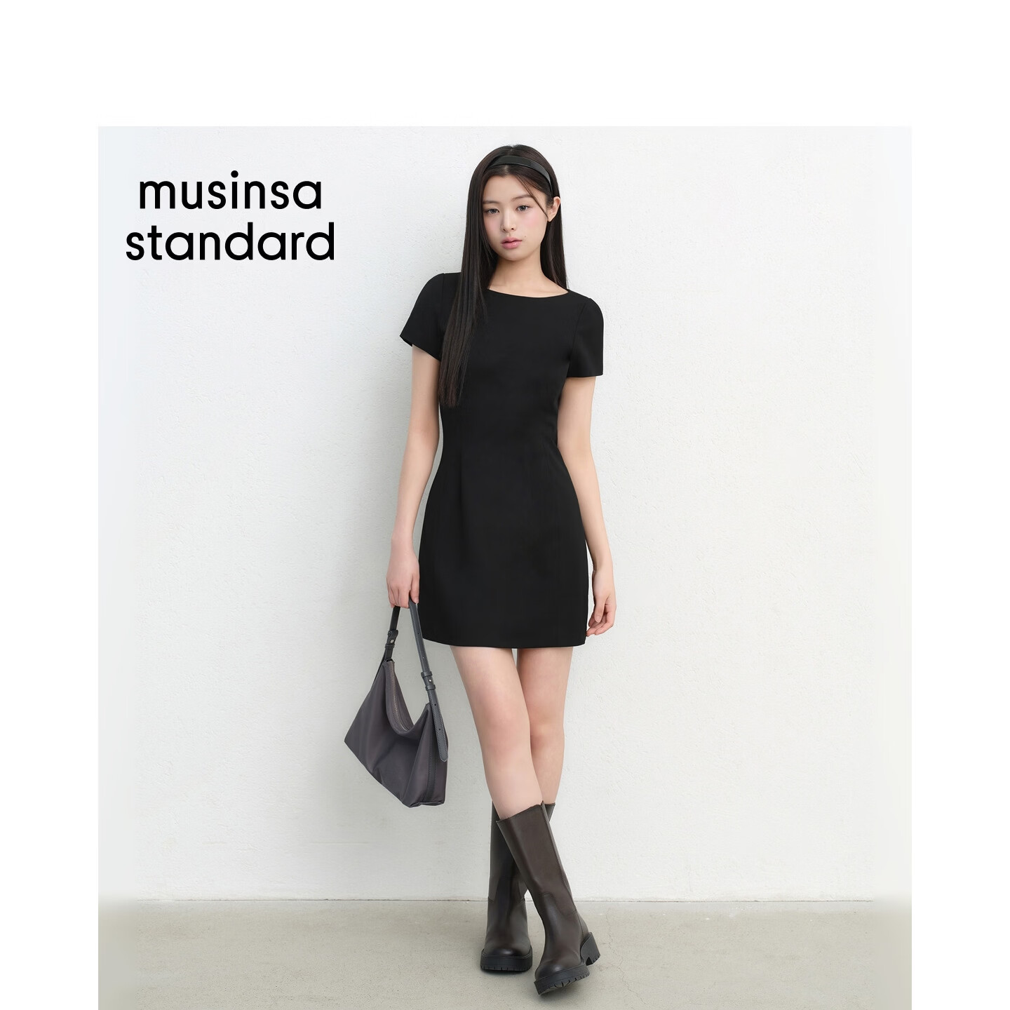 MUSINSA STANDARD【宇宙甜豆】韩国26夏季新品女士短袖连衣裙 黑色（BK） XS