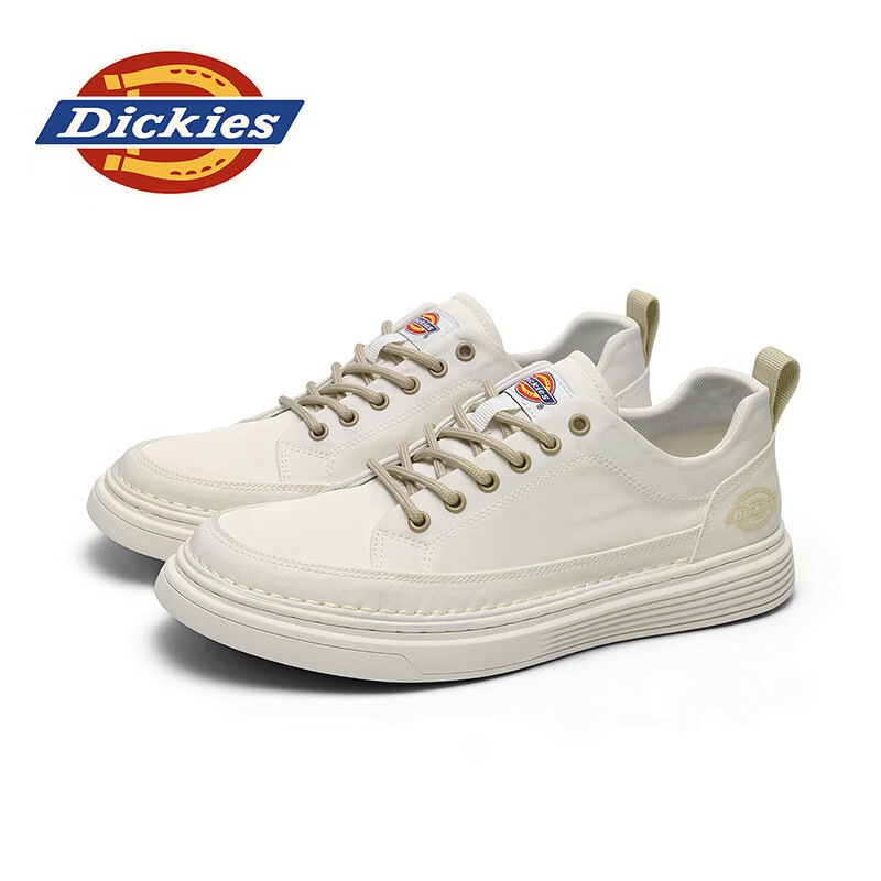 Dickies品牌男鞋2026新款户外透气耐磨减震休闲运动鞋潮流时尚百搭帆布鞋 米白 45