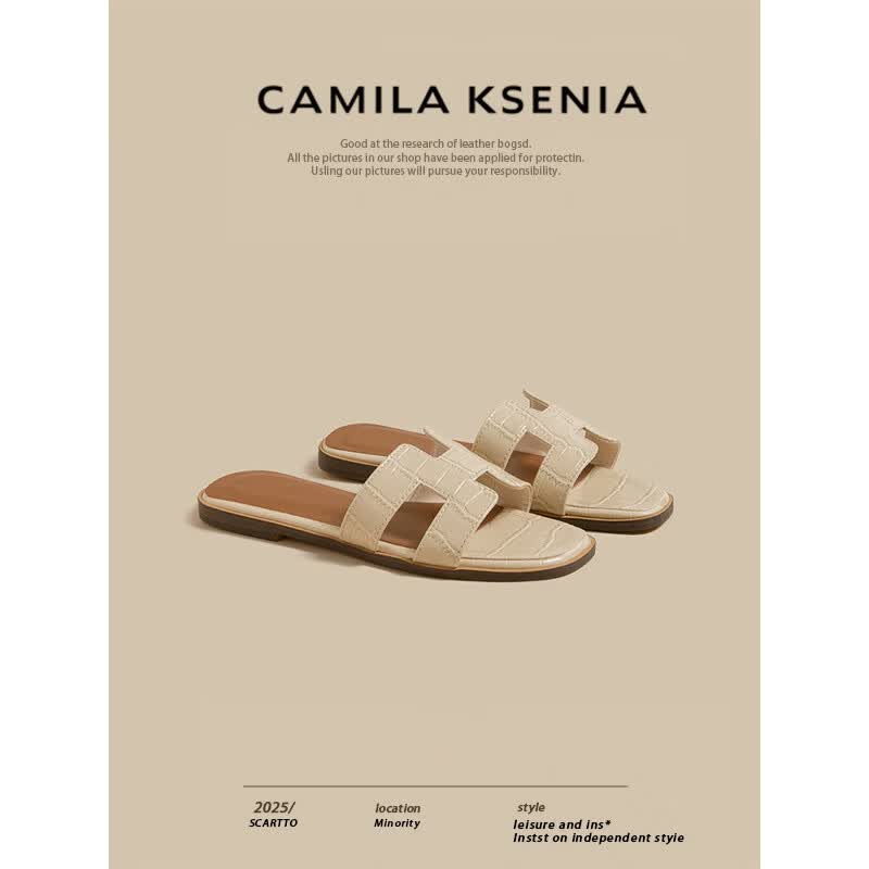 CAMILA KSENIA拖鞋女士2026年新款夏季休闲百搭时尚沙滩平底一字拖外穿凉拖鞋子 奶杏色 37