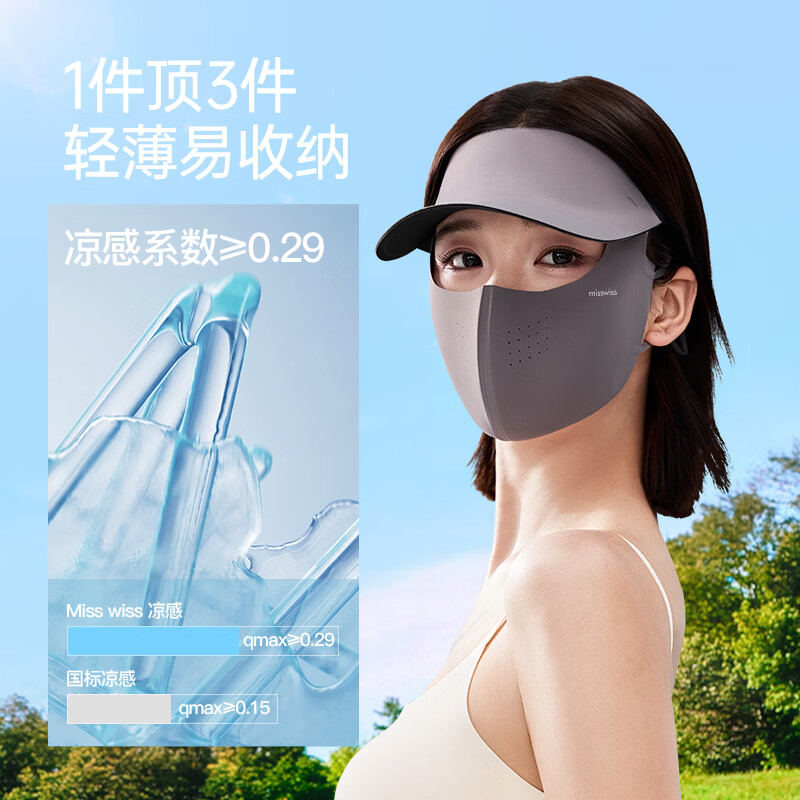 MissWiss防晒帽檐面罩一体轻薄透气防紫外线帽子口罩一体脸基尼 【轻凉防晒】橡木灰