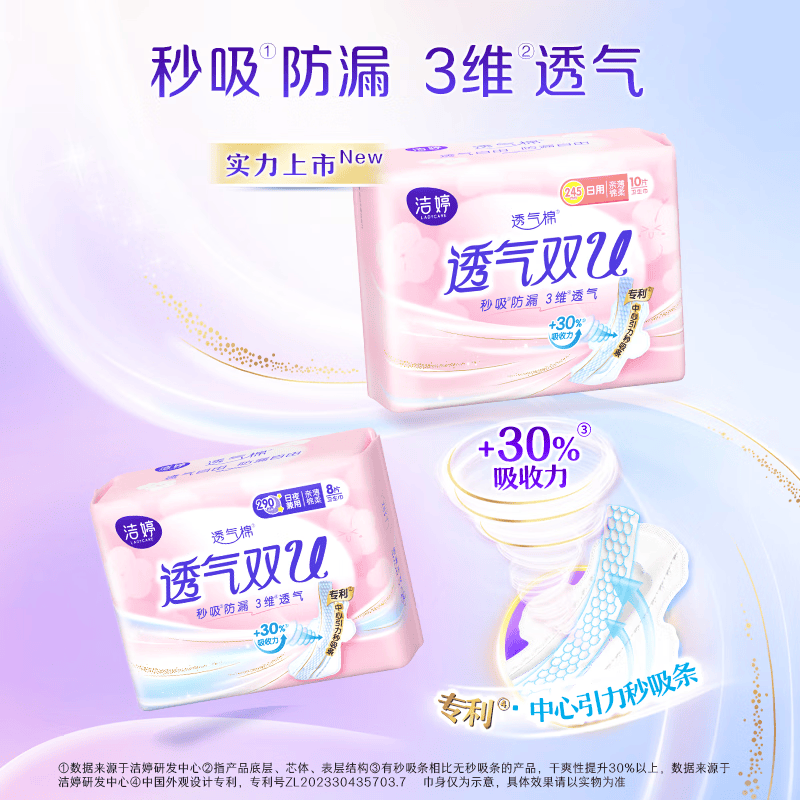 洁婷卫生巾樱花极薄干爽透气双U量大秒吸日用夜用亲肤护理垫姨妈巾 日用组合80片