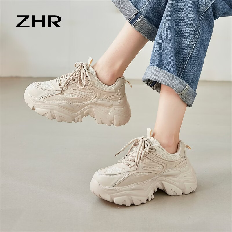 ZHR则则老爹鞋女春秋厚底复古休闲运动鞋奶茶色37 49元 - 86线报