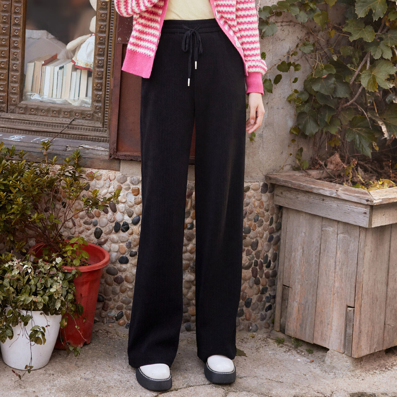 ief/爱依服休闲裤女2022年秋冬新款韩系温柔系穿搭针织厚款阔腿裤3617