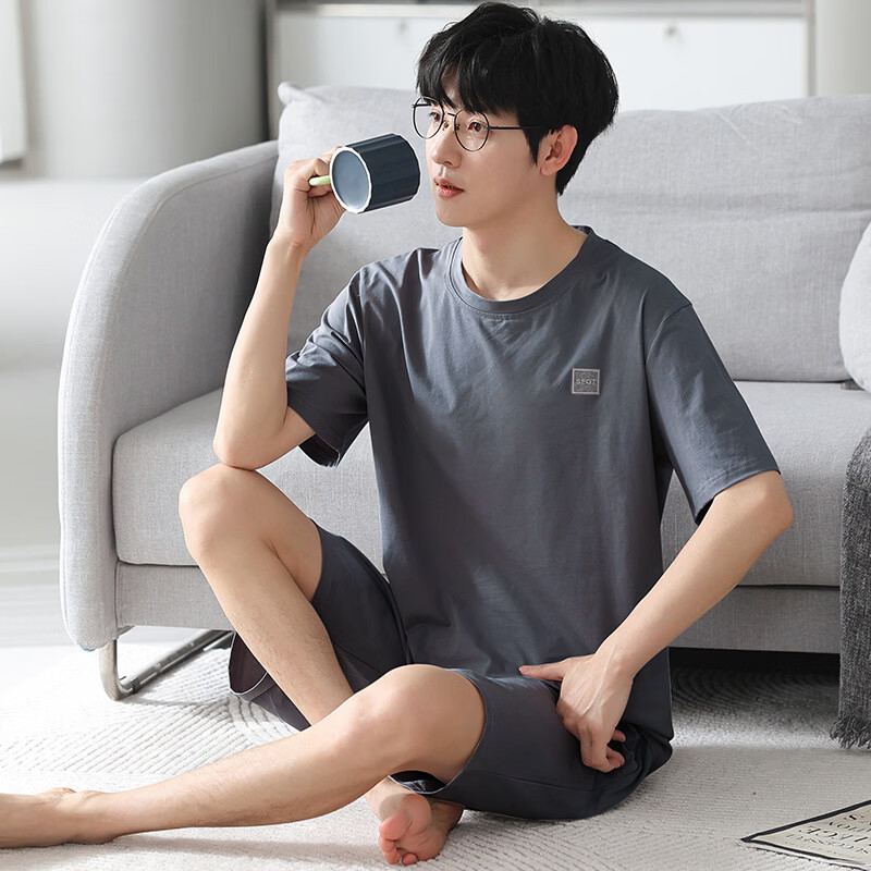 浪莎睡衣男士冰丝夏季抑菌莫代尔凉感可外穿圆领简约休闲家居服男套装 【10A抑菌】夏季热卖冰丝凉感 3XL /185码（体重160-180斤）
