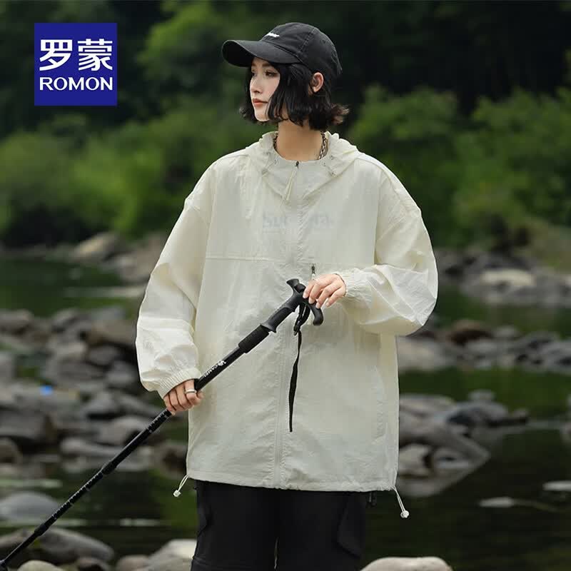 罗蒙（ROMON）UPF50+防晒衣男女同款轻薄透气排汗2026夏季新款时尚休闲防晒服 米白 M (165)