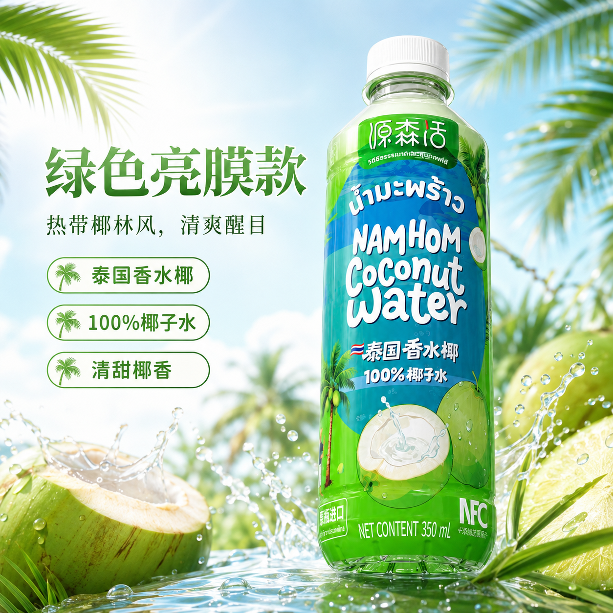 源森活12瓶装源森活泰国原装进口纯天然100%香水椰子非浓缩nfc电解质水 泰国香水椰子水12瓶装 (绿瓶) 350ml*12