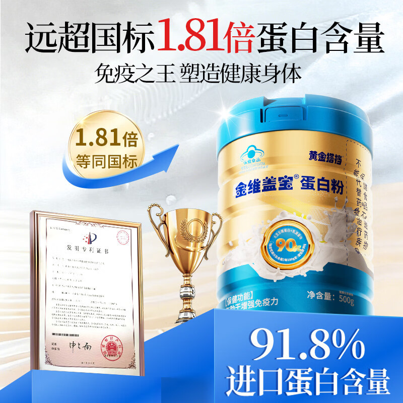 黄金搭档蛋白粉正品 0蔗糖增强免疫力 乳清蛋白双蛋白中老年人营养粉蓝帽 500g*2罐 【1个礼袋】术后保健补品 【蓝帽认证】