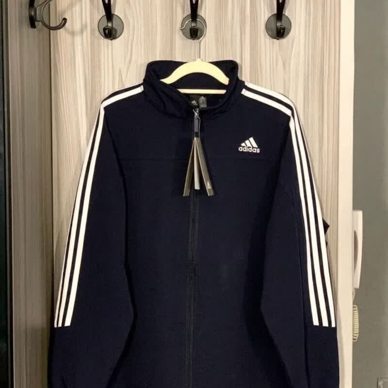 阿迪达斯（adidas）三叶草QQ糖外套纯棉刺绣经典三条明星同款男女学生春秋季运动夹克 阿迪达斯藏青色刺绣款 2XL 建议180-185CM 160-180斤
