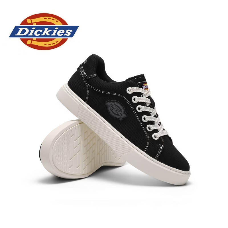 Dickies品牌男鞋2026新款时尚帆布鞋百搭潮流休闲板鞋防滑透气运动休闲鞋 黑色 42