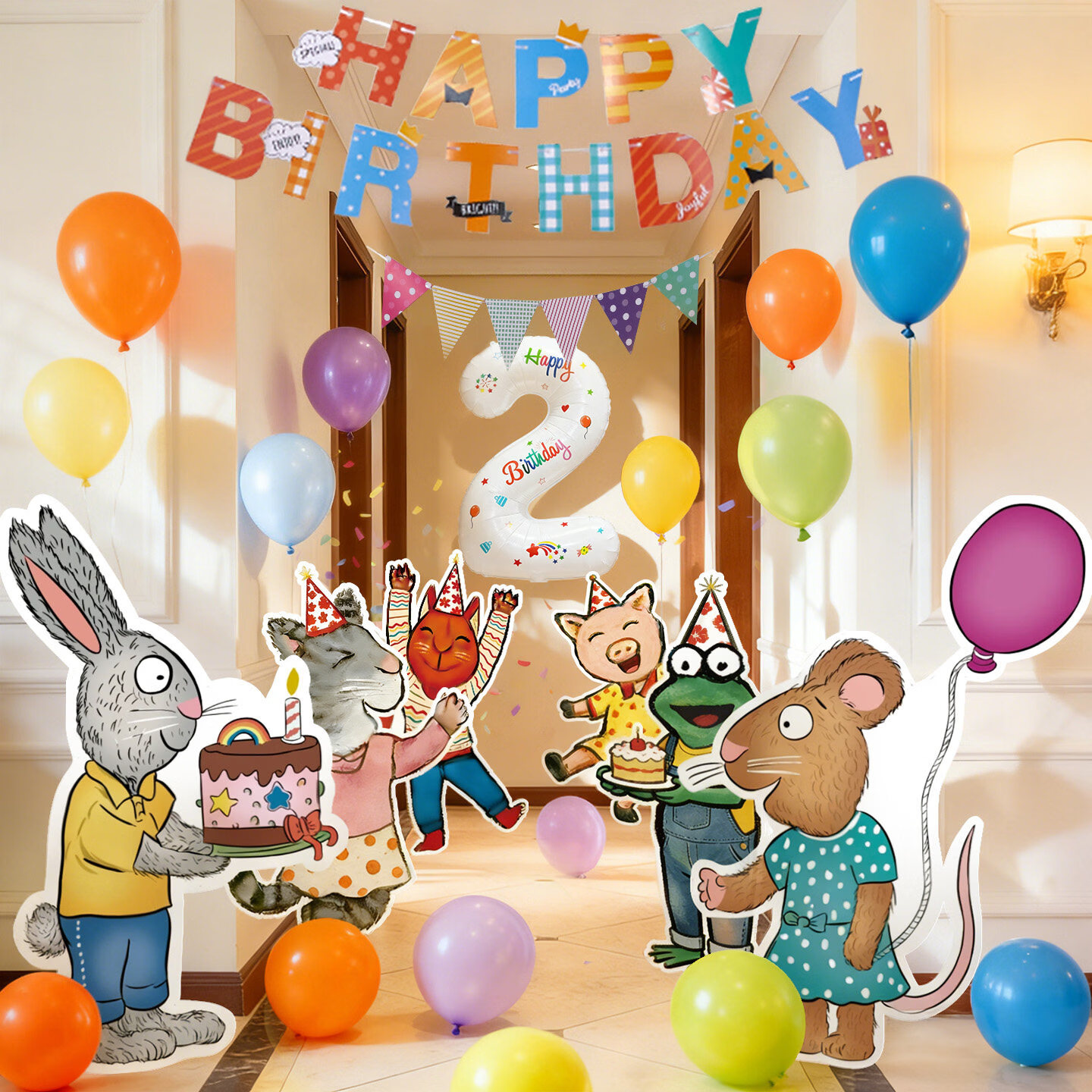 火红日子波西和皮普儿童生日布置场景装饰男女孩2周岁派对背景墙KT板道具 【加大款】波西皮普KT板生日布置-08