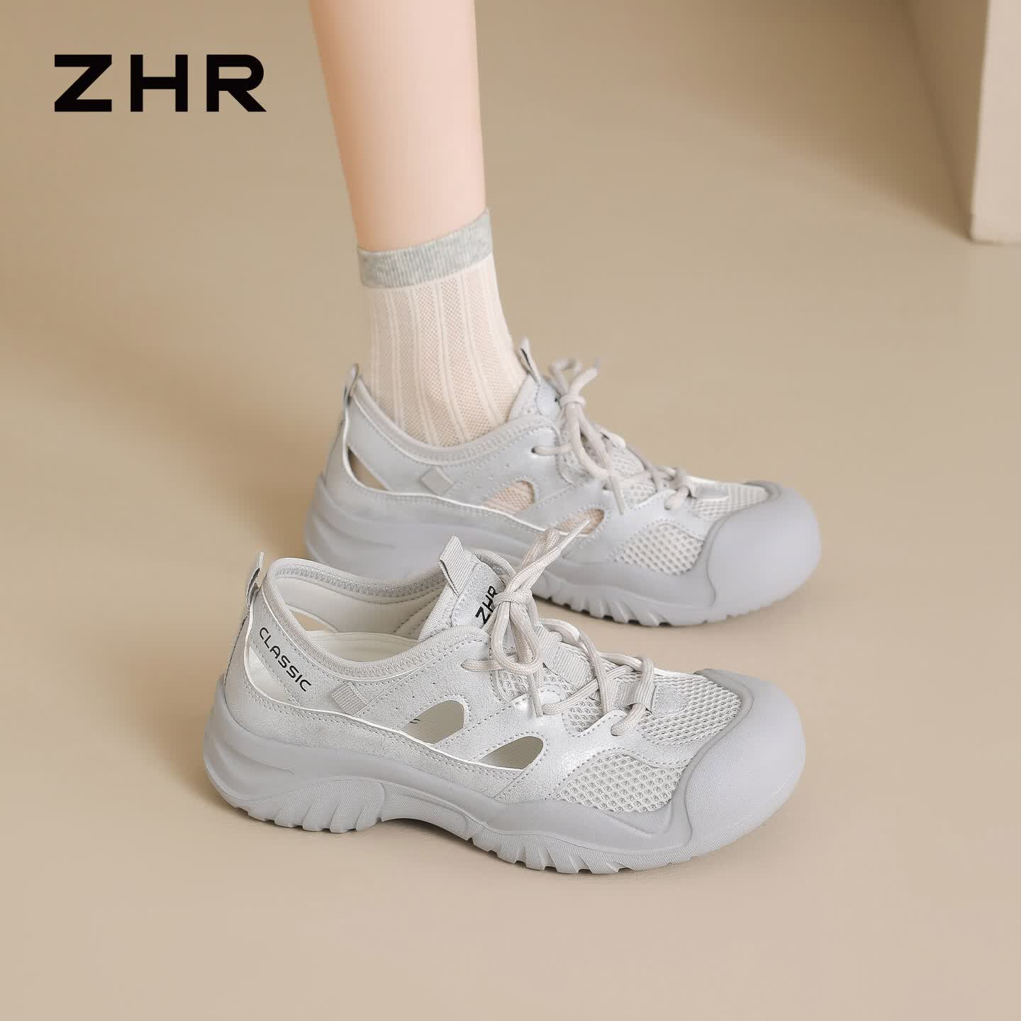 ZHR则则登山鞋女夏季户外防滑女鞋新款镂空透气运动凉鞋女 KS516E银灰36