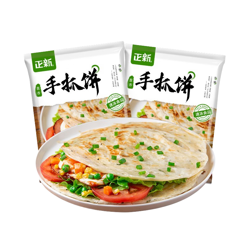 正新原味手抓餅半成品蔥香味煎餅家庭裝面餅皮4斤方便速食兒童早餐 蔥味手抓餅100g*20片 家庭裝