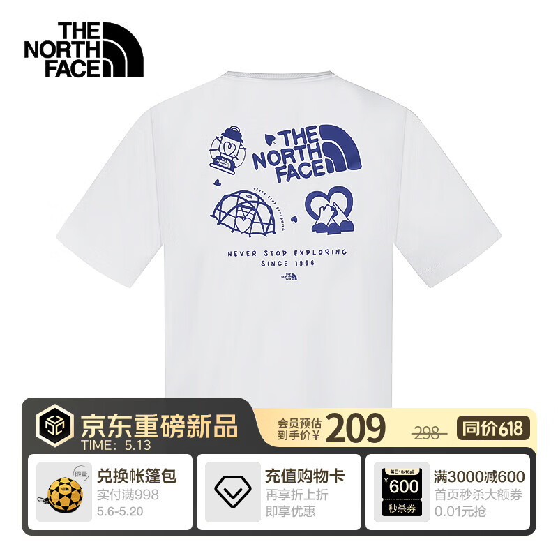 北面（The North Face）短袖T恤CAMP情侣款定制印花户外休闲透气春夏新款B|8JSK FN4/雪峰白 M /170/92A